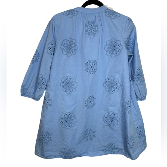 Zara Light Blue Eyelet Floral Mini Dress Long Sleeve Size Medium - Picture 8 of 13